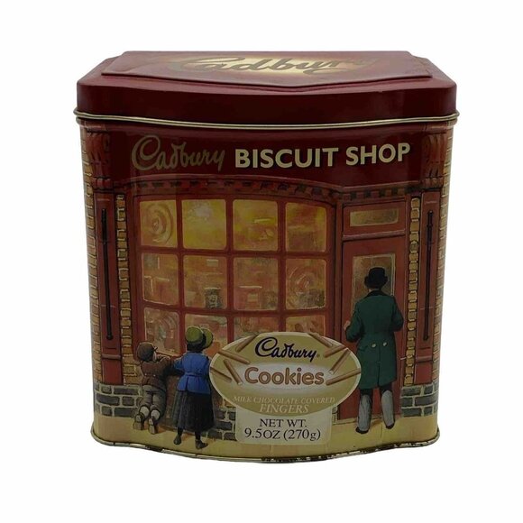 Cadbury Biscuit Shop Cookie Tin Square Empty Made in England‎ Christmas Holiday - Picture 1 of 14